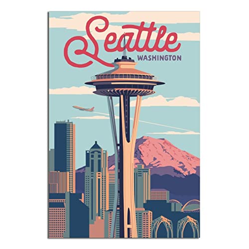 Seattle Washington Space Needle Vintage Reise-Poster Leinwandkunst Wand-Dekor Poster Bild Druck Gemälde Poster Geschenk 50 x 75 cm von NMNM