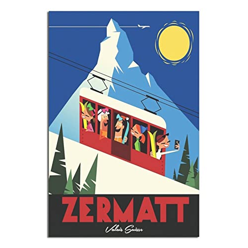 Zermatt Reiseposter mit Schweiz-Kabelauto, Vintage-Reiseposter, Leinwandkunst, Wanddekoration, Poster, Bild, Druck, Malposter, Geschenk, 50 x 75 cm von NMNM