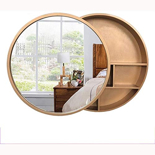 NMNMNM Medikamentenschrank mit Spiegel und Lichtern, runder Spiegel, verschiebbarer Aufbewahrungsschrank für Badezimmer mit Wandspiegel aus hellem Massivholz (goldenes Messing, 50 cm) von NMNMNM