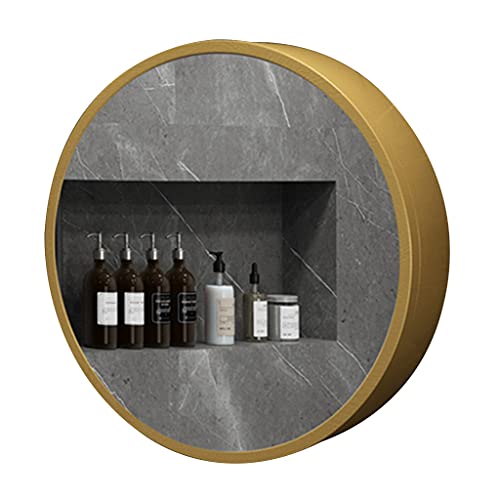 NMNMNM Runder Badezimmer-Spiegelschrank, Wand-Schließfächer mit einzelner Tür und verstellbarem Regal, multifunktionales Haushaltsmöbel, rund (Farbe: Gold, Größe: 5050 cm) (Gold, 70 x 70 cm) von NMNMNM