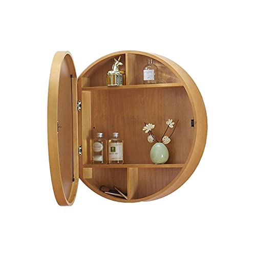 NMNMNM Runder Spiegelschrank Massivholz Badezimmer Spiegelschrank Badezimmer Wandschrank mit Ablage von NMNMNM