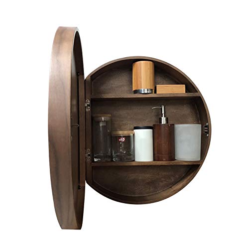 NMNMNM Schrank mit rundem Wandspiegel, Aufbewahrungsschrank mit Holzrahmen, Medizinschrank mit 3 Regalen, komplett montiert, Gelb, 60 cm (Braun, 50 cm) von NMNMNM