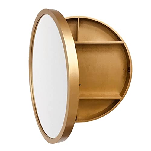 Rund Badezimmerspiegel Massivholzspiegel mit Ablage Spiegelschrank im Badezimmer Spiegelschrank Badezimmerspiegel Hängend Familienschrank Wohnzimmerschrank ( Gold 50cm ) von NMNMNM