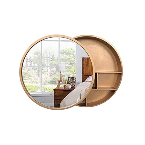 Spiegel Badezimmerspiegelschrank aus Massivholz, Wand Badezimmer mit verstecktem Badezimmerspiegel mit Ablagefach, runder Schminkspiegel an der Wand von NMNMNM