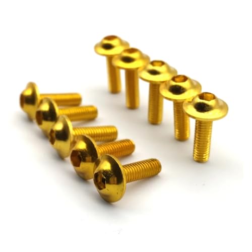 10/100 Stück M6 x 20 mm, Schwarz, Rot, Blau, Gold, eloxiertes Aluminium, Verkleidungsschrauben, Motorradschrauben(Gold) von NMQUETYAN