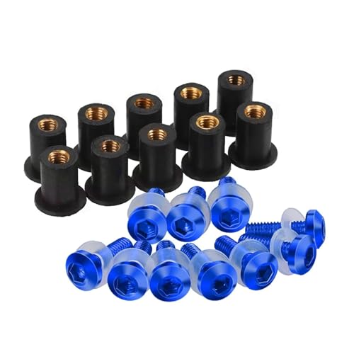 10 STÜCKE Verkleidung Windschutz Schraubenbolzen Kit Windschutzscheibenbefestigungsmutter bolzen for 250 300 650 H2R 250R ZX6R ER6N ZX14R(Blue) von NMQUETYAN