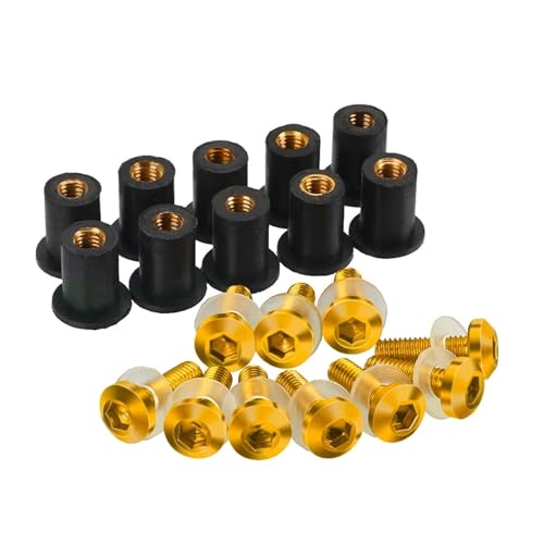 10 STÜCKE Verkleidung Windschutz Schraubenbolzen Kit Windschutzscheibenbefestigungsmutter bolzen for 250 300 650 H2R 250R ZX6R ER6N ZX14R(Gold) von NMQUETYAN