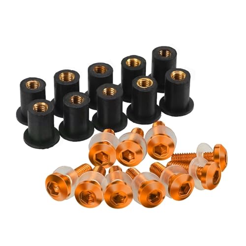 10 STÜCKE Verkleidung Windschutz Schraubenbolzen Kit Windschutzscheibenbefestigungsmutter bolzen for 250 300 650 H2R 250R ZX6R ER6N ZX14R(Orange) von NMQUETYAN