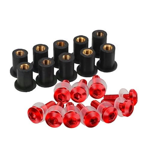 10 STÜCKE Verkleidung Windschutz Schraubenbolzen Kit Windschutzscheibenbefestigungsmutter bolzen for 250 300 650 H2R 250R ZX6R ER6N ZX14R(Red) von NMQUETYAN