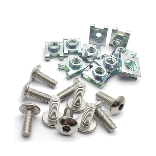 10er-Set Kunststoffabdeckung, silberfarben, Edelstahl, Schraubenbolzen und U-Typ-Clips mit Mutter M6 6 mm M5 5 mm for Motorrad, Roller, Moped(M6X16) von NMQUETYAN
