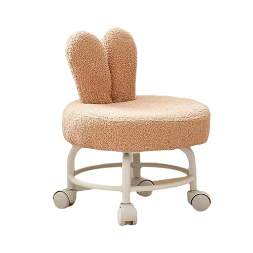 2 STÜCK Niedriger Rollhocker Mit Rückenlehne – Beweglicher Mini-Drehhocker Lammwollkissen for Zuhause, Büro Und Friseursalon(Brown) von NMVAWIPT