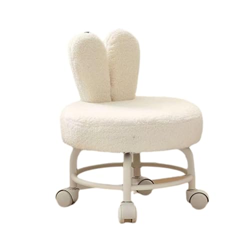 2 STÜCK Niedriger Rollhocker Mit Rückenlehne – Beweglicher Mini-Drehhocker Lammwollkissen for Zuhause, Büro Und Friseursalon(White) von NMVAWIPT