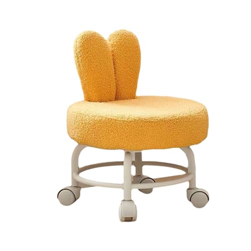 2 STÜCK Niedriger Rollhocker Mit Rückenlehne – Beweglicher Mini-Drehhocker Lammwollkissen for Zuhause, Büro Und Friseursalon(Yellow) von NMVAWIPT