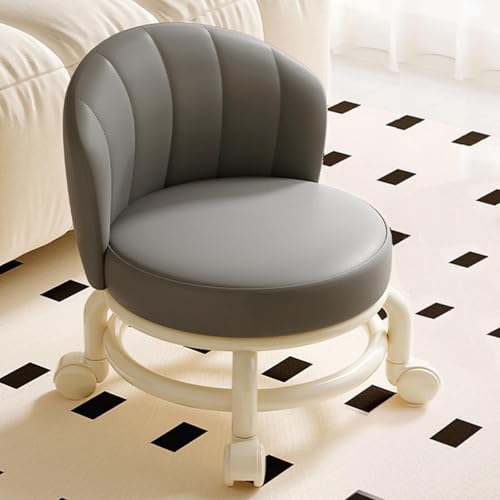 2 Stück Drehbarer Rollhocker Mit Rückenlehne – Niedriger Sitz Aus PU-Leder 360-Grad-Rädern for Das Home Office(Color 2) von NMVAWIPT