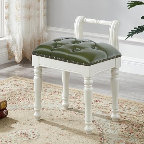 2er-Set: Schminktischhocker Aus Leder, Gepolsterte Klavierbank Mit Geschnitzten Beinen Massivholz, Schminkstuhl Niedriger Rückenlehne(Green D) von NMVAWIPT