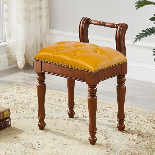 2er-Set: Schminktischhocker Aus Leder, Gepolsterte Klavierbank Mit Geschnitzten Beinen Massivholz, Schminkstuhl Niedriger Rückenlehne(Orange) von NMVAWIPT