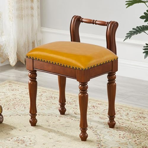 2er-Set: Schminktischhocker Aus Leder, Gepolsterte Klavierbank Mit Geschnitzten Beinen Massivholz, Schminkstuhl Niedriger Rückenlehne(Orange a) von NMVAWIPT