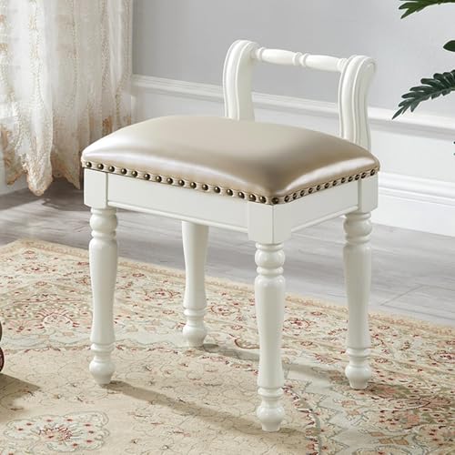 2er-Set: Schminktischhocker Aus Leder, Gepolsterte Klavierbank Mit Geschnitzten Beinen Massivholz, Schminkstuhl Niedriger Rückenlehne(White E) von NMVAWIPT