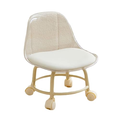 4-teiliger Niedriger Rollhocker Mit Rückenlehne, 360°-Schwenkräder for Home Office Beauty Salon(White) von NMVAWIPT