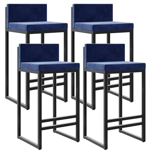 4er-Set Barhocker Aus Samt – Moderne Barhocker Mit Niedriger Rückenlehne Und Metallrahmen for Kücheninseln, Esszimmer Und Wohnbereiche(Black+Blue,29.5in) von NMVAWIPT