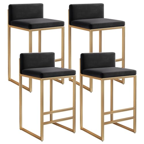 4er-Set Barhocker Aus Samt – Moderne Barhocker Mit Niedriger Rückenlehne Und Metallrahmen for Kücheninseln, Esszimmer Und Wohnbereiche(Black+Gold,25.6in) von NMVAWIPT