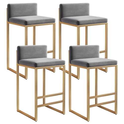 4er-Set Barhocker Aus Samt – Moderne Barhocker Mit Niedriger Rückenlehne Und Metallrahmen for Kücheninseln, Esszimmer Und Wohnbereiche(Grey+Gold,29.5in) von NMVAWIPT