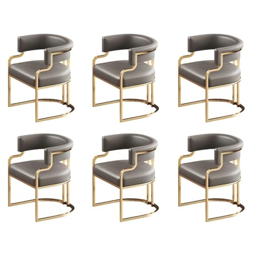 Esszimmerstühle for Die Innenküche, Gepolsterter Beistellstuhl Mit Niedriger Rückenlehne, Kunstleder Und Messingbeinen Restaurants Ladenräume(Gray,6 Piece Set) von NMVAWIPT