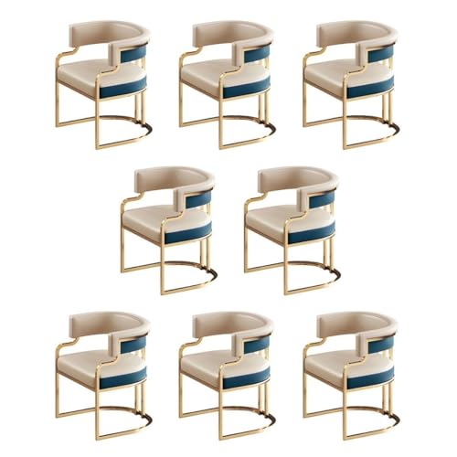 Esszimmerstühle for Die Innenküche, Gepolsterter Beistellstuhl Mit Niedriger Rückenlehne, Kunstleder Und Messingbeinen Restaurants Ladenräume(Light Blue Gray,8 Piece Set) von NMVAWIPT