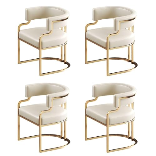 Esszimmerstühle for Die Innenküche, Gepolsterter Beistellstuhl Mit Niedriger Rückenlehne, Kunstleder Und Messingbeinen Restaurants Ladenräume(White,4 Piece Set) von NMVAWIPT