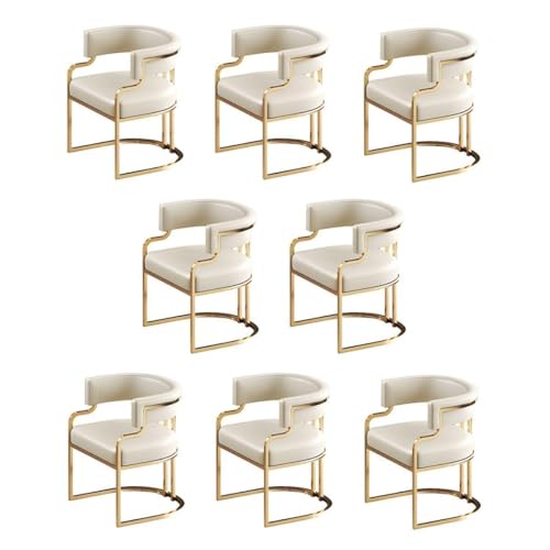 Esszimmerstühle for Die Innenküche, Gepolsterter Beistellstuhl Mit Niedriger Rückenlehne, Kunstleder Und Messingbeinen Restaurants Ladenräume(White,8 Piece Set) von NMVAWIPT