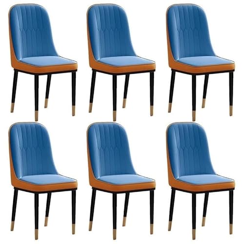 Moderne Esszimmerstühle Aus Kunstleder Mit Niedriger Rückenlehne Und Mattierten Metallbeinen for Küche, Esszimmer Oder Büro(Blue-Brass,Set of 6) von NMVAWIPT