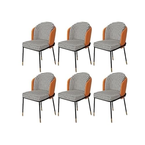Moderne Gepolsterte Akzentstühle Mit Niedriger Rückenlehne, Gepolsterter Sitzfläche Aus Kunstleder Und Metallbeinen for Esszimmer, Büro Oder Wartezimmer(Orange Houndstooth,6 Piece Set) von NMVAWIPT
