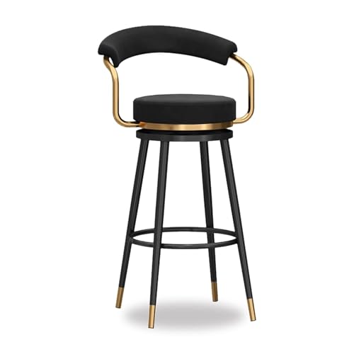 NMVAWIPT 2 STÜCK - 360° Drehbare Barhocker In Thekenhöhe Mit Rückenlehne, Samtpolsterhocker, Metallstuhlbeine Und Fußstütze, Moderner Hocker(Black,Seat Height 75cm) von NMVAWIPT