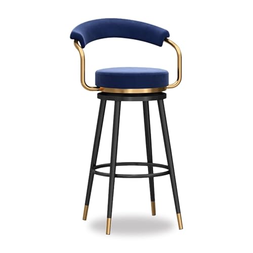 NMVAWIPT 2 STÜCK - 360° Drehbare Barhocker In Thekenhöhe Mit Rückenlehne, Samtpolsterhocker, Metallstuhlbeine Und Fußstütze, Moderner Hocker(Blue,Seat Height 75cm) von NMVAWIPT