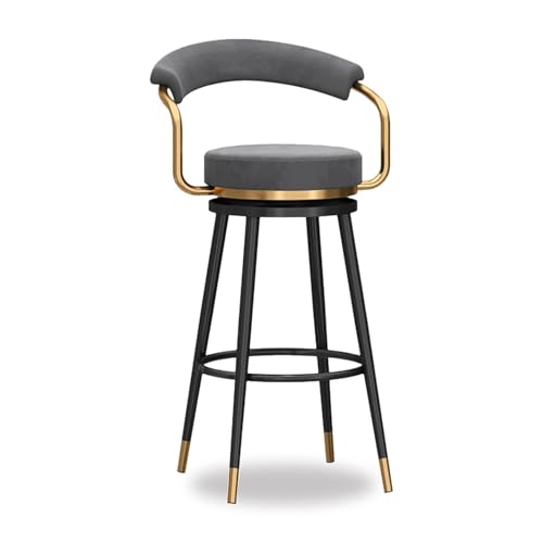 NMVAWIPT 2 STÜCK - 360° Drehbare Barhocker In Thekenhöhe Mit Rückenlehne, Samtpolsterhocker, Metallstuhlbeine Und Fußstütze, Moderner Hocker(Gray,Seat Height 65cm) von NMVAWIPT