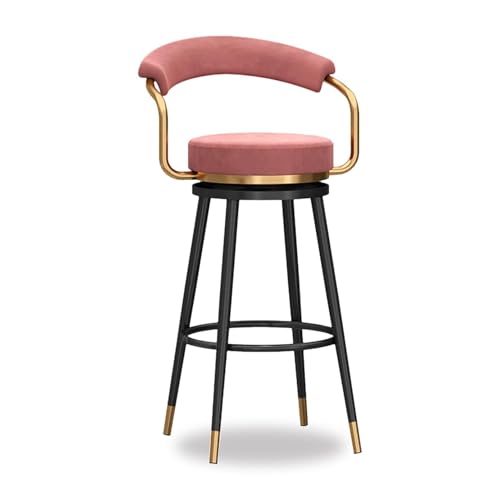 NMVAWIPT 2 STÜCK - 360° Drehbare Barhocker In Thekenhöhe Mit Rückenlehne, Samtpolsterhocker, Metallstuhlbeine Und Fußstütze, Moderner Hocker(Pink,Seat Height 75cm) von NMVAWIPT