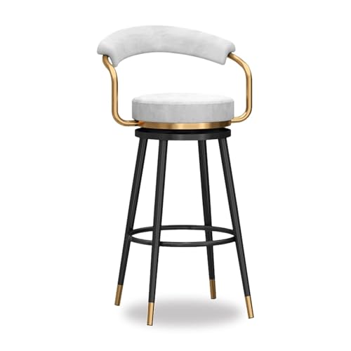 NMVAWIPT 2 STÜCK - 360° Drehbare Barhocker In Thekenhöhe Mit Rückenlehne, Samtpolsterhocker, Metallstuhlbeine Und Fußstütze, Moderner Hocker(White,Seat Height 75cm) von NMVAWIPT