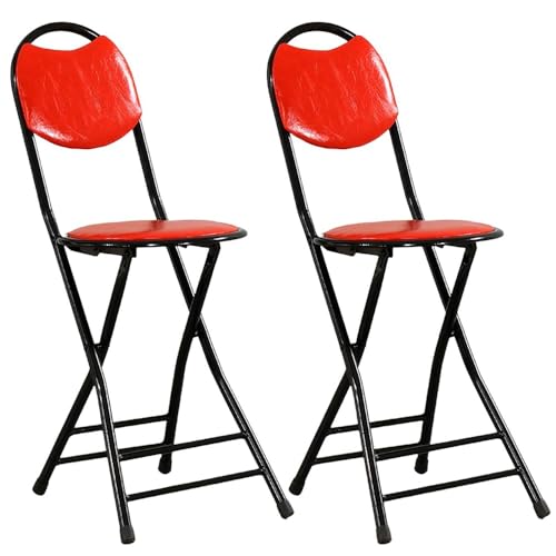 NMVAWIPT 2 STÜCK - Klappbare, Gepolsterte Barhocker, Frühstücksstuhl for Die Küche Mit Rückenlehnenkissen Und Fußstütze, Runde Inselstühle for Die Küche(Red) von NMVAWIPT