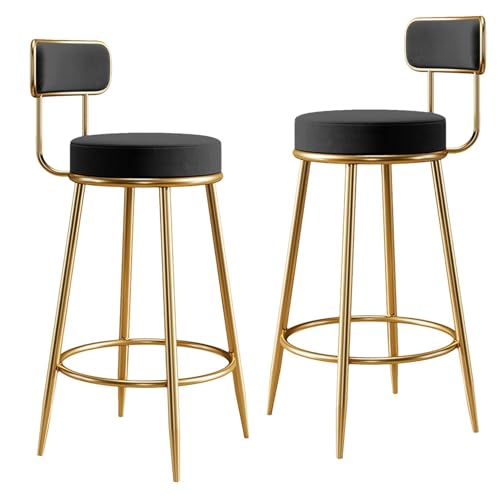 NMVAWIPT 2 Stück – 25,6 Zoll Große Barhocker Aus Samt, 2er-Set Mit Goldenen Metallbeinen, Gepolsterter Stuhl for Kücheninsel, Café, Bar, Esszimmer(Black) von NMVAWIPT