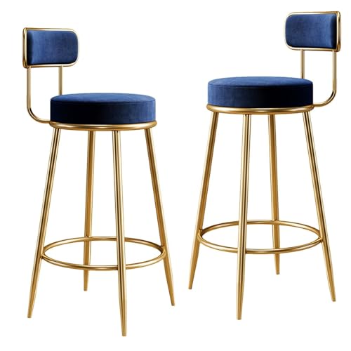 NMVAWIPT 2 Stück – 25,6 Zoll Große Barhocker Aus Samt, 2er-Set Mit Goldenen Metallbeinen, Gepolsterter Stuhl for Kücheninsel, Café, Bar, Esszimmer(Blue) von NMVAWIPT