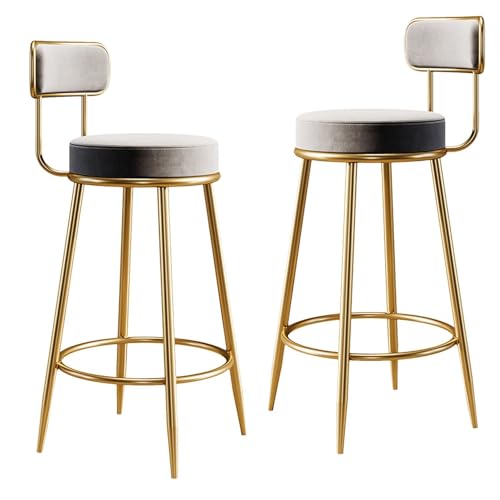 NMVAWIPT 2 Stück – 25,6 Zoll Große Barhocker Aus Samt, 2er-Set Mit Goldenen Metallbeinen, Gepolsterter Stuhl for Kücheninsel, Café, Bar, Esszimmer(Gray) von NMVAWIPT