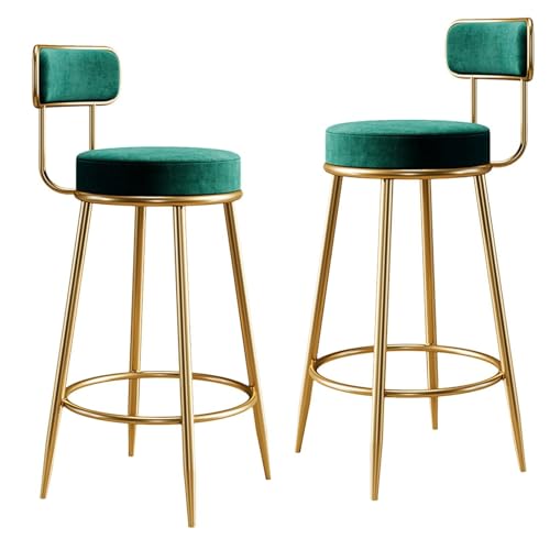 NMVAWIPT 2 Stück – 25,6 Zoll Große Barhocker Aus Samt, 2er-Set Mit Goldenen Metallbeinen, Gepolsterter Stuhl for Kücheninsel, Café, Bar, Esszimmer(Green) von NMVAWIPT