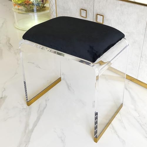 NMVAWIPT 2 Stück Acrylhocker Mit Samtpolsterung, Durchsichtige Tritthocker, Moderner Kurzer Hockerstuhl for Schminktisch, Kreativer Nachttisch(Black,16.1" Dx11.4 Wx17.7 H) von NMVAWIPT