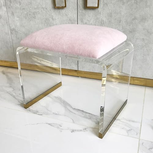 NMVAWIPT 2 Stück Acrylhocker Mit Samtpolsterung, Durchsichtige Tritthocker, Moderner Kurzer Hockerstuhl for Schminktisch, Kreativer Nachttisch(Pink,16.1" Dx11.4 Wx17.7 H) von NMVAWIPT