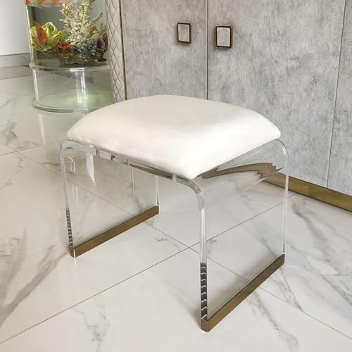 NMVAWIPT 2 Stück Acrylhocker Mit Samtpolsterung, Durchsichtige Tritthocker, Moderner Kurzer Hockerstuhl for Schminktisch, Kreativer Nachttisch(White,12.6" Dx9.1 Wx10.2 H) von NMVAWIPT