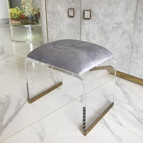 NMVAWIPT 2 Stück - Acrylhocker Mit Samtpolsterung, Moderner Stuhl, Kreativer Schlafzimmersitz, Schminktisch, Möbel-Nachttisch(Gray,16.1" Dx11.4 Wx17.7 H) von NMVAWIPT