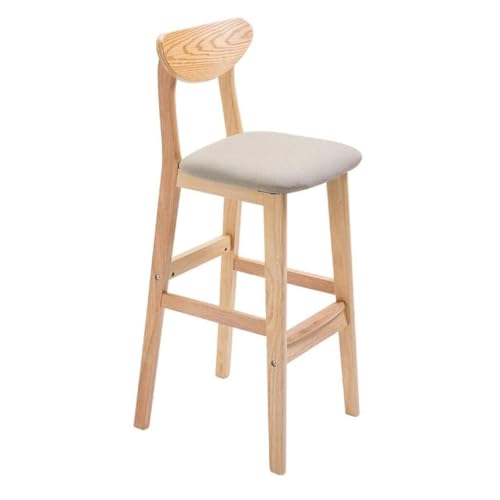 NMVAWIPT 2 Stück Barhocker Aus Holz for Die Küche, Mit Rückenlehne, Barstühle Massivholz Stoffoberfläche Und Sitzfläche(Beige,39.5x44x93cm) von NMVAWIPT