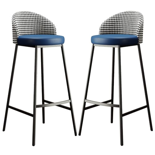 NMVAWIPT 2 Stück - Barhocker Barhocker Stühle Hocker Theke Hoch Frühstück Küchenstuhl Metallbeine Esszimmer Mit Rückenlehne Und Fußstütze(Blue,Sitting Height 75cm) von NMVAWIPT