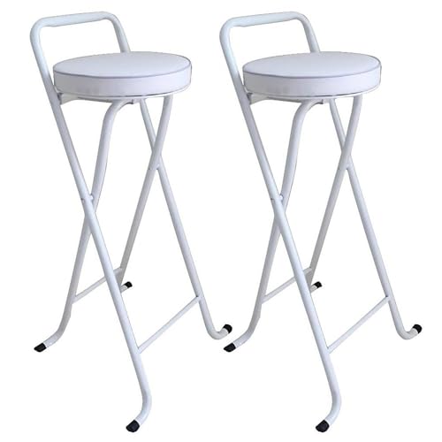 NMVAWIPT 2 Stück – Bequemer, Gepolsterter, Klappbarer Barhocker, Klappbare Runde Kücheninsel-Hochstühle, Tragbarer Thekenstuhl(White,75cm/30inch) von NMVAWIPT