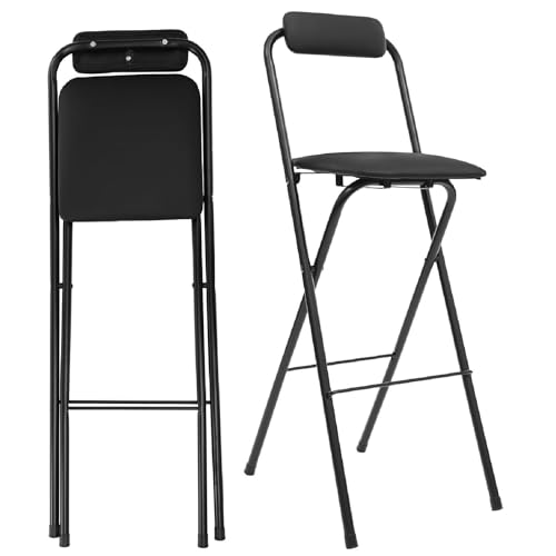 NMVAWIPT 2 Stück - Klappbarer Barhocker Mit Gepolsterter Rückenlehne, Klappbarer Sitz In Thekenhöhe, Hoher Stuhl for Küche, Café, Büro Und Außenbereich(Black,1) von NMVAWIPT